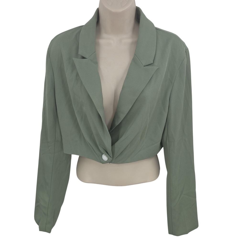 Cider Blazer Jacket Women XL Green Cropped Rhinestone‎ Button Twill Party Siren